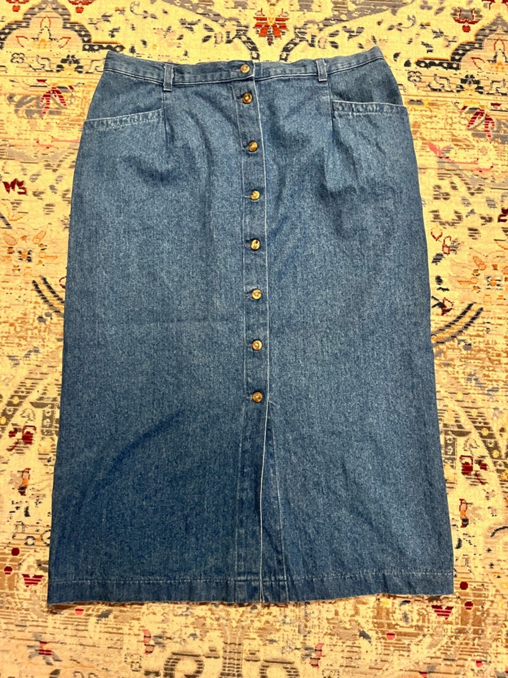 Vintage Lee Classic Button-Front Denim Midi Skirt 100% Cotton Size 18